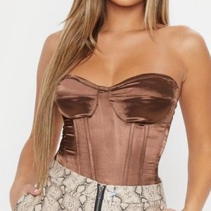 Brown Satin Corset prettylittlething